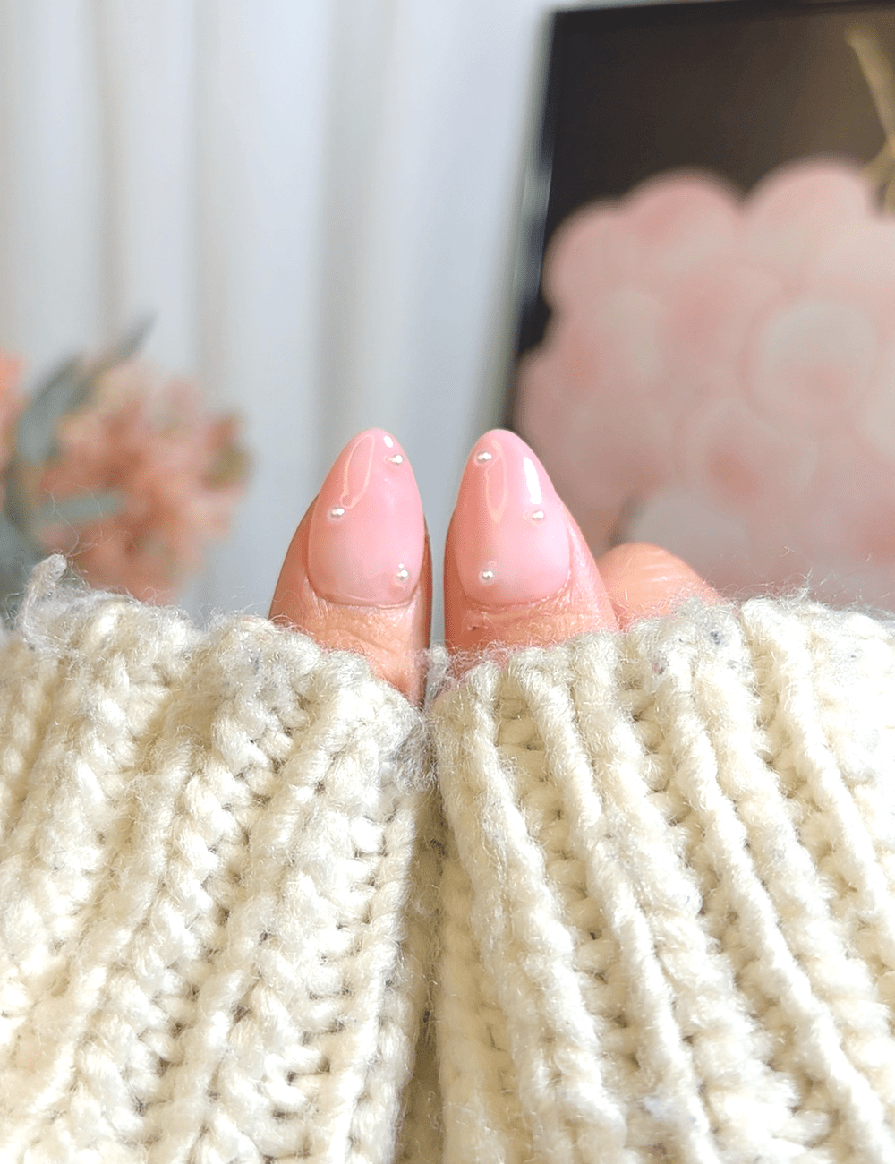 Pink Heart Pearl Press-On Nails – Soft Almond Design for Cute & Elegant Looks