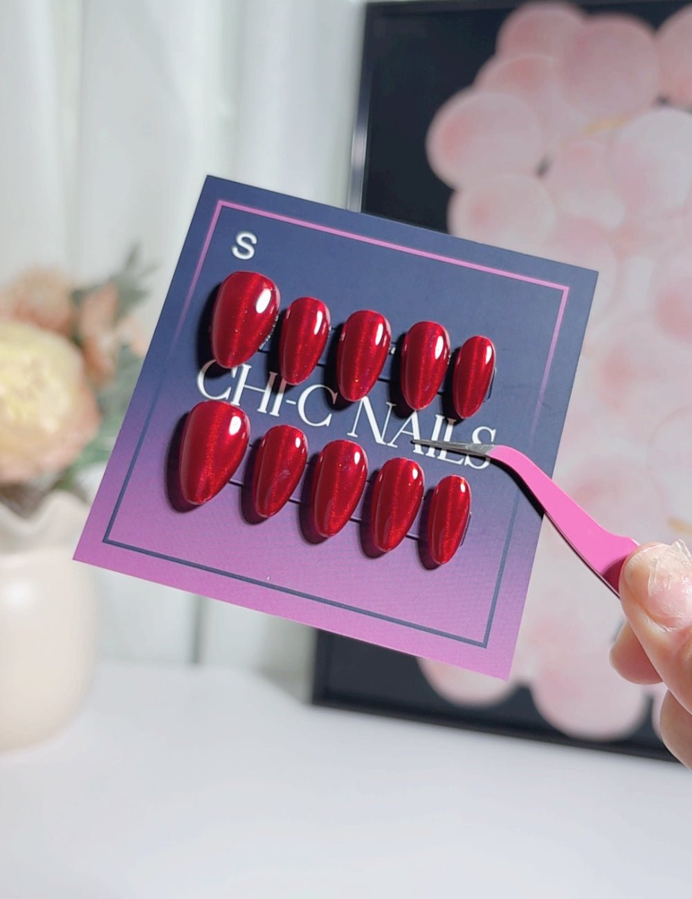Deep Ruby Red Press-On Nails – Short Almond Glossy Finish