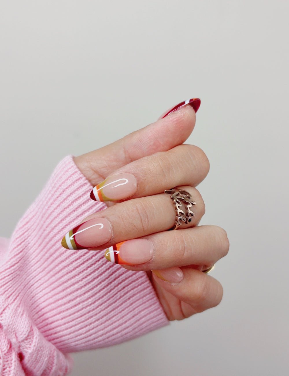 Orange French Short Almond Press On Nails | Handmade Acrylic Nails