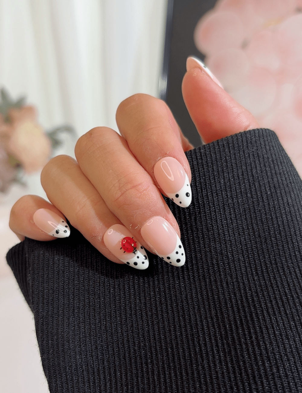 Ladybug Polka Dot French Press-On Nails | Short Almond