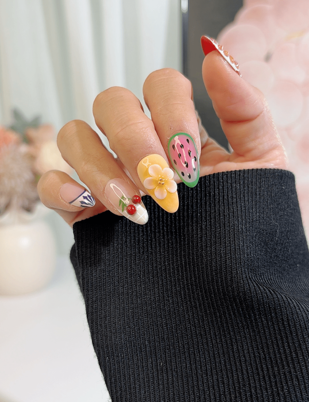 Fruit & Veggie Cute Press-On Nails – Medium Almond