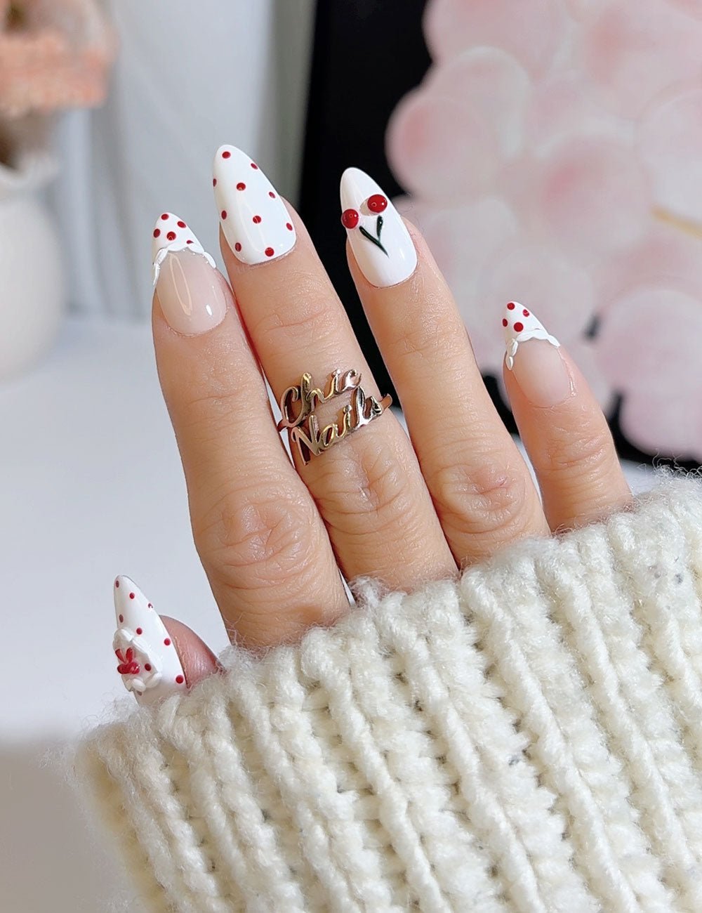 Cherry Sprinkle Almond Press-On Nails | CHICNAILS