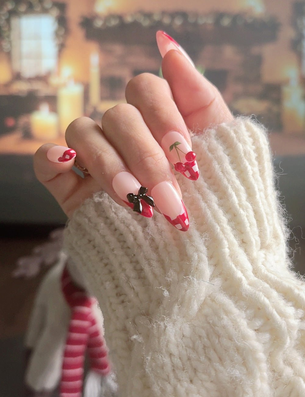 Red Plaid Bow Press-On Nails