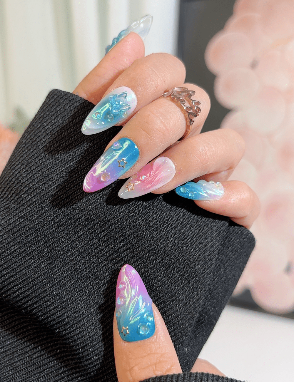 Mermaid Galaxy 3D Press-On Nails – Ocean & Sunset Fantasy | CHICNAILS