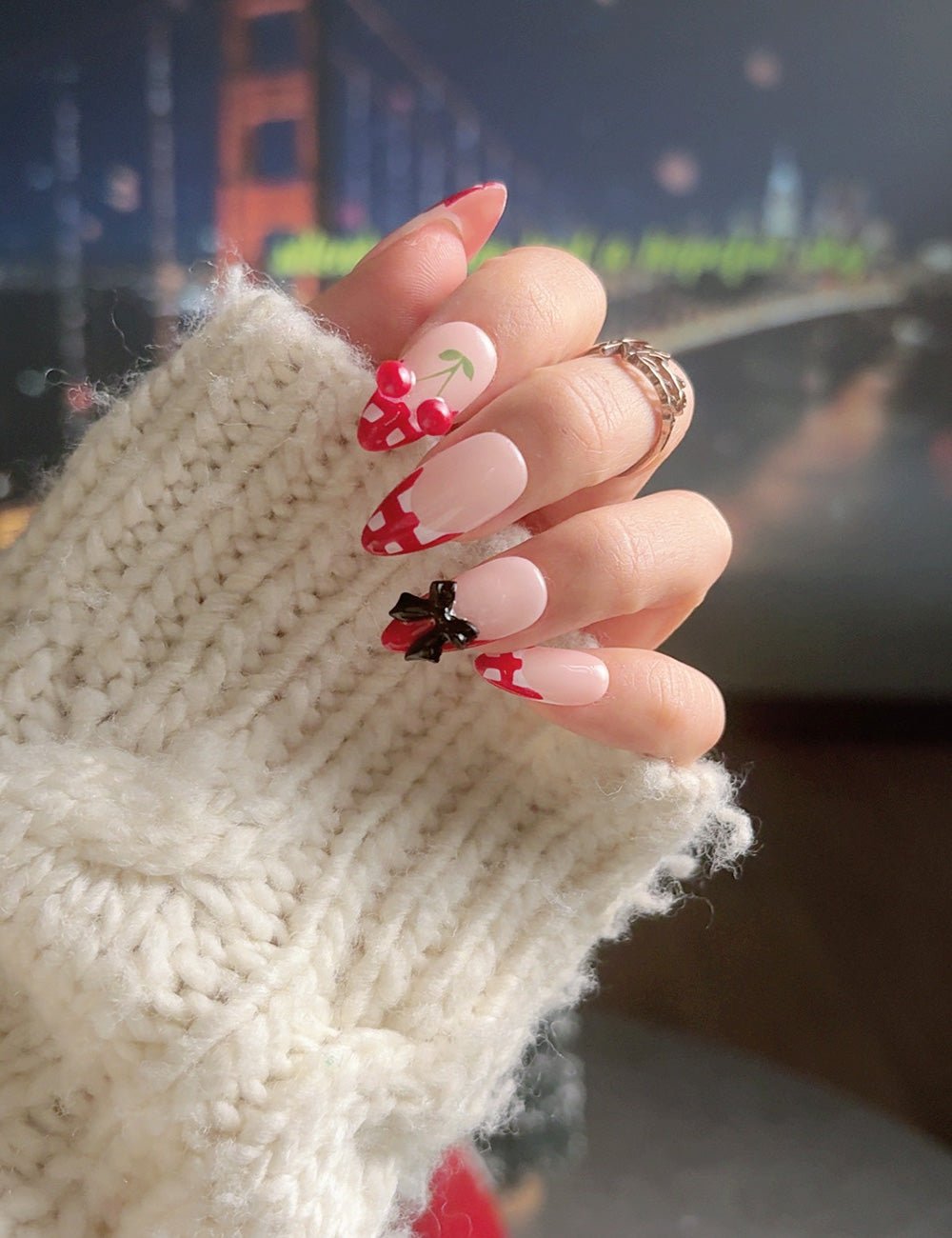 Red Plaid Bow Press-On Nails