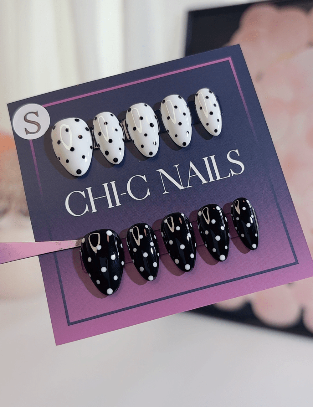 Black & White Polka Dot Press-On Nails | Short Almond