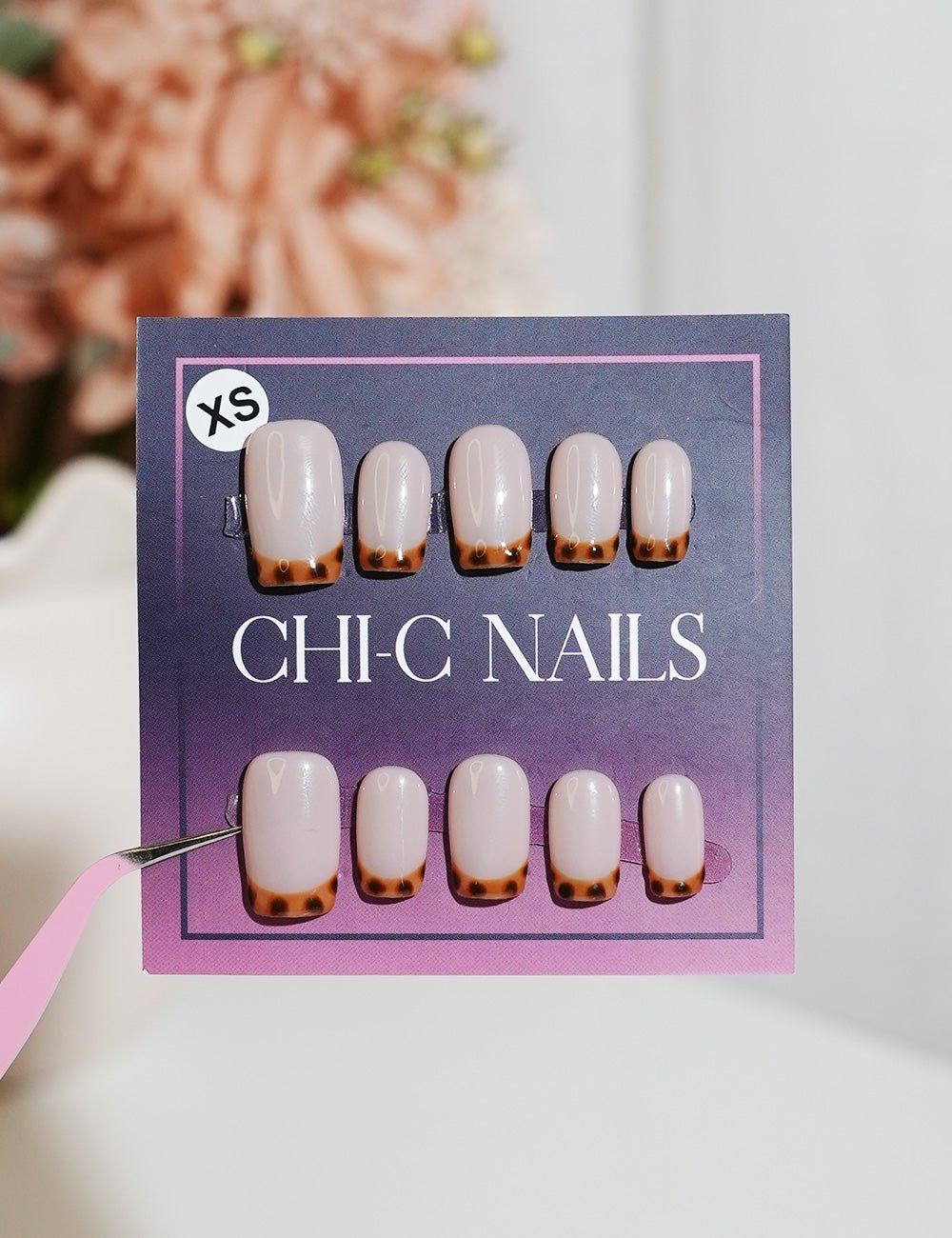 Tortoiseshell French Tip Press-On Nails – Short Square with Nude Base