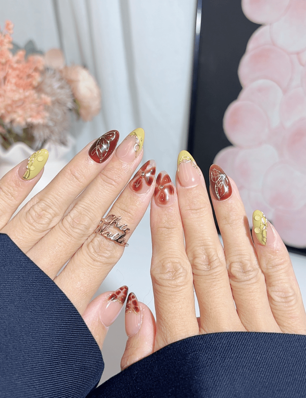 Caramel Bloom 3D Floral Press On Nails