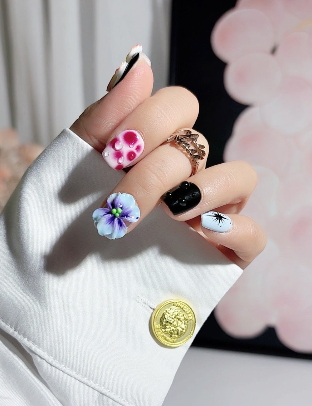 Vivid Bloom 3D Mixed Press-On Nails – Bold Colour Set