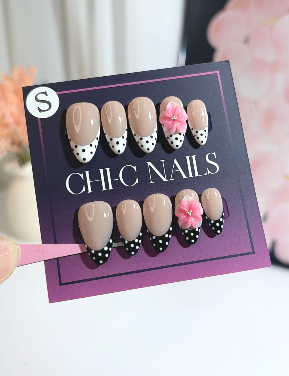 Polka Dot Pink Blossom Press On Nails