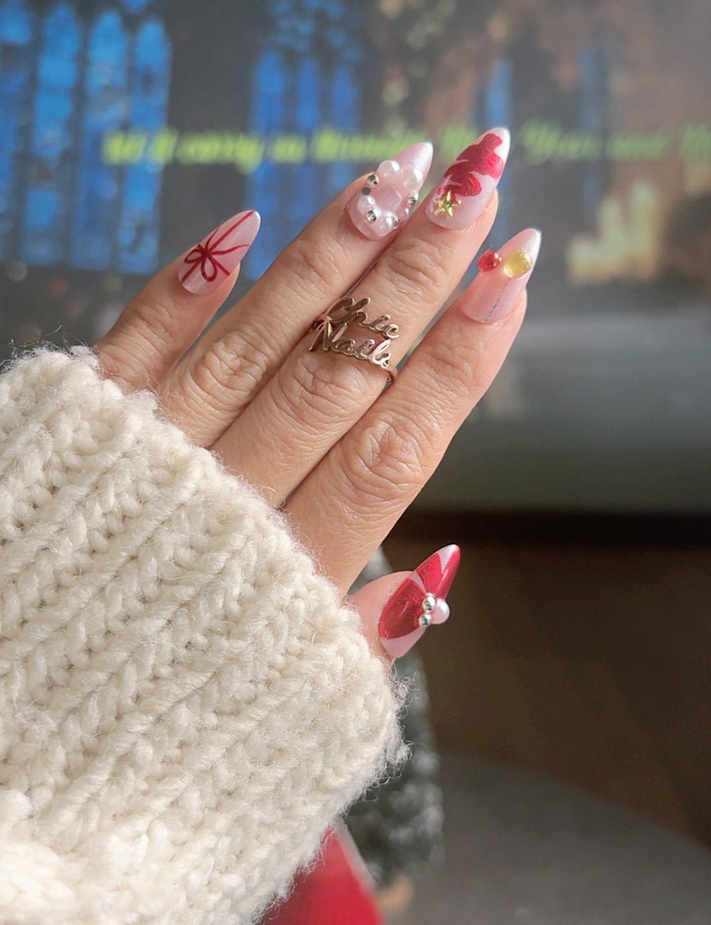 Pearl Christmas Tree Press-On Nails