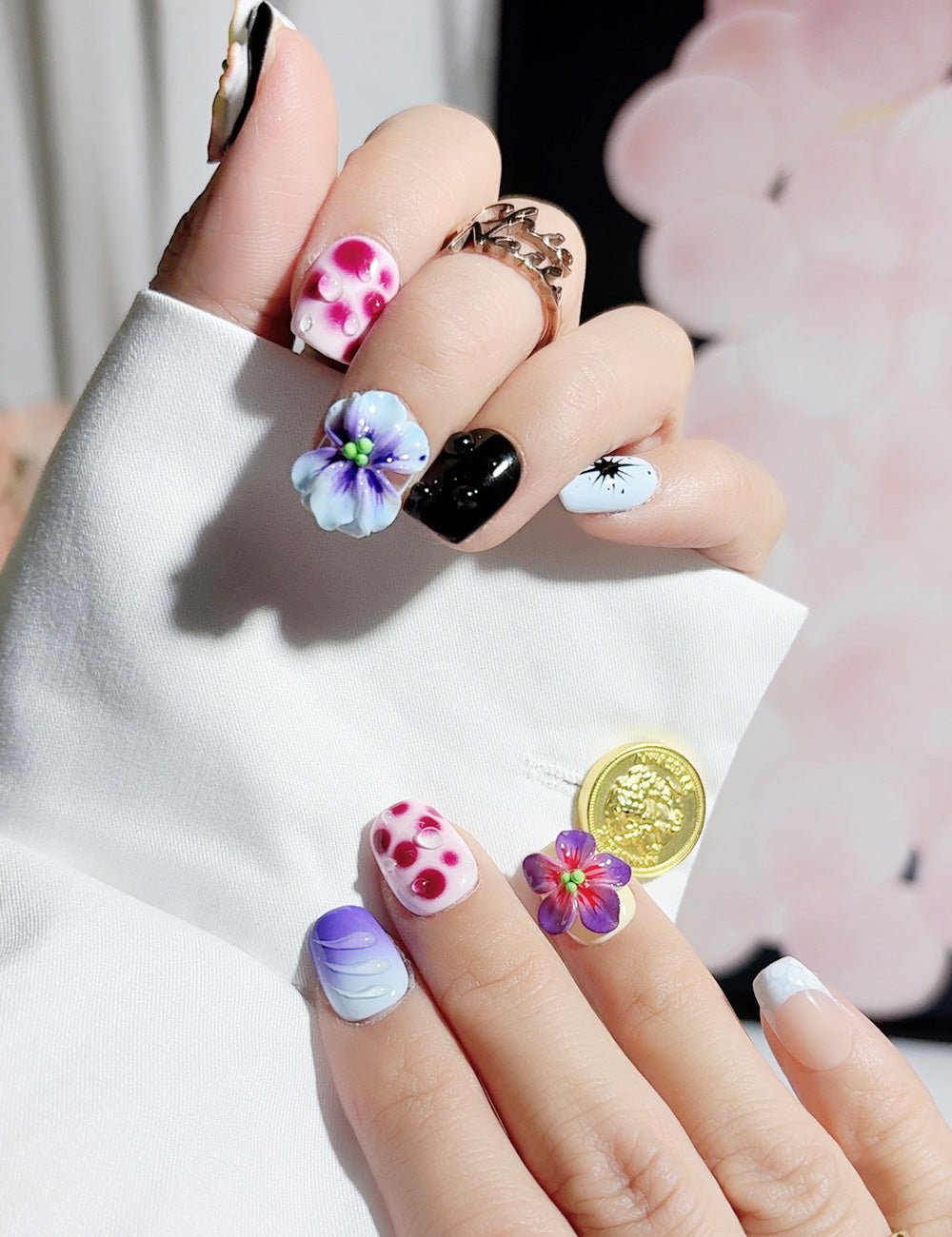 Vivid Bloom 3D Mixed Press-On Nails – Bold Colour Set