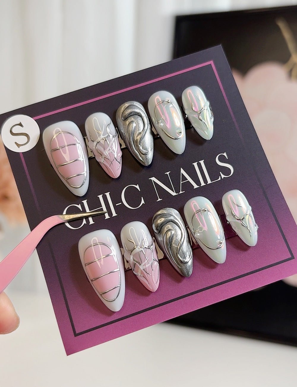 Divine Luxe – Green & Gold Cross Press-On Nails with Foil Tips (Medium Almond)
