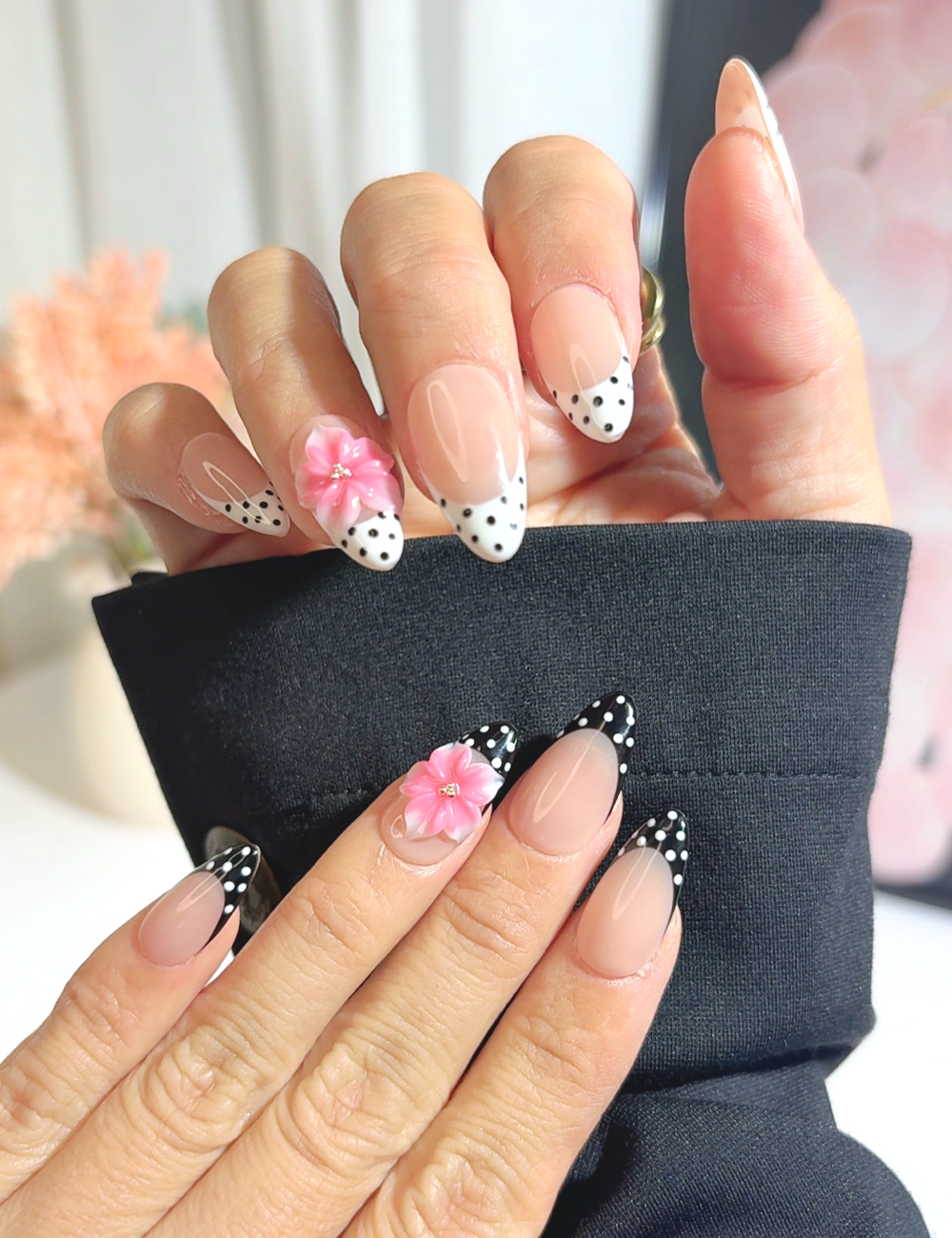 Polka Dot Pink Blossom Press On Nails