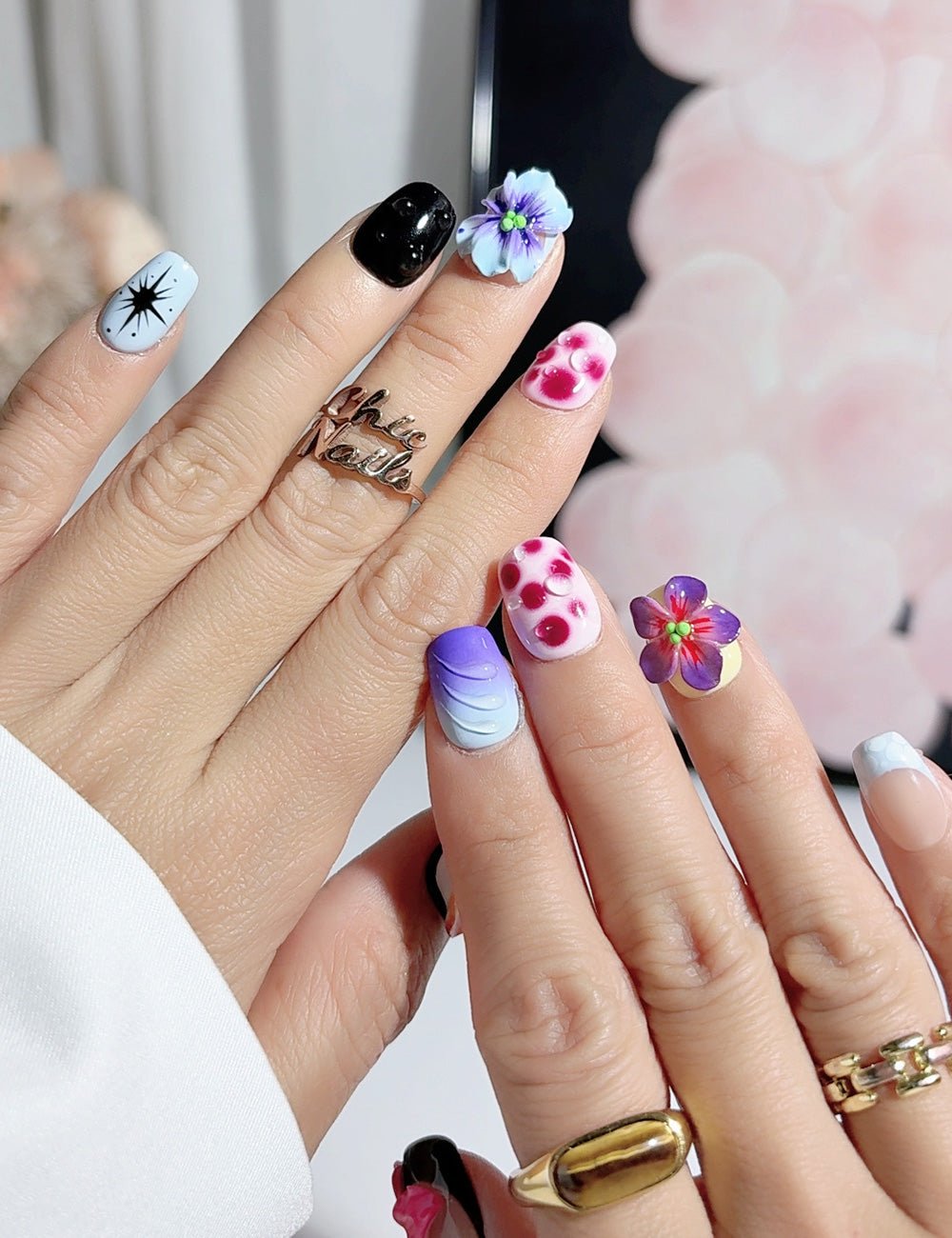 Vivid Bloom 3D Mixed Press-On Nails – Bold Colour Set