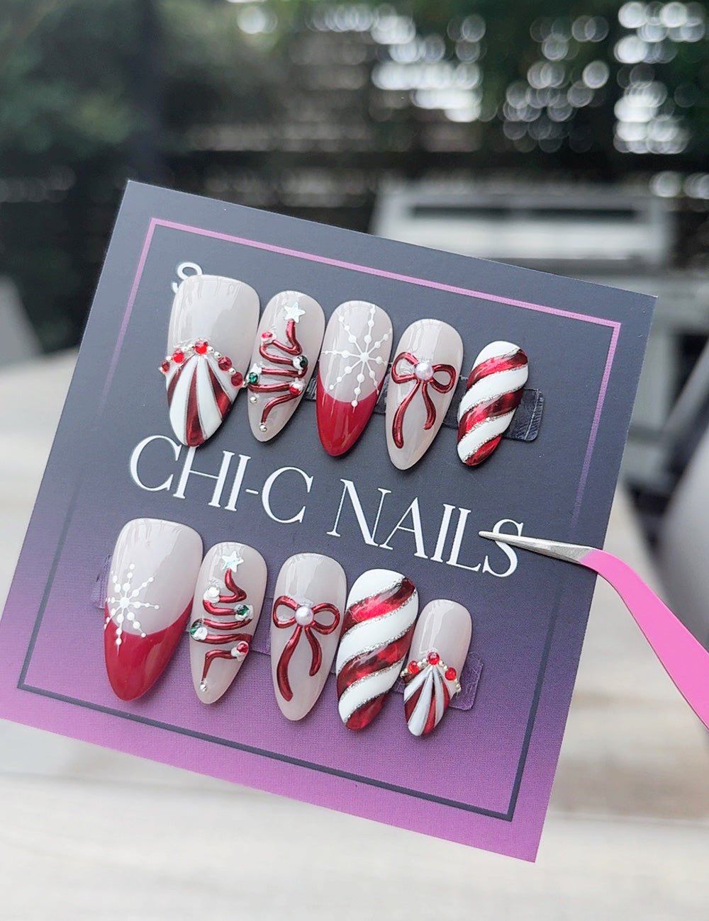 Candy Cane Tree Christmas Press-On Nails