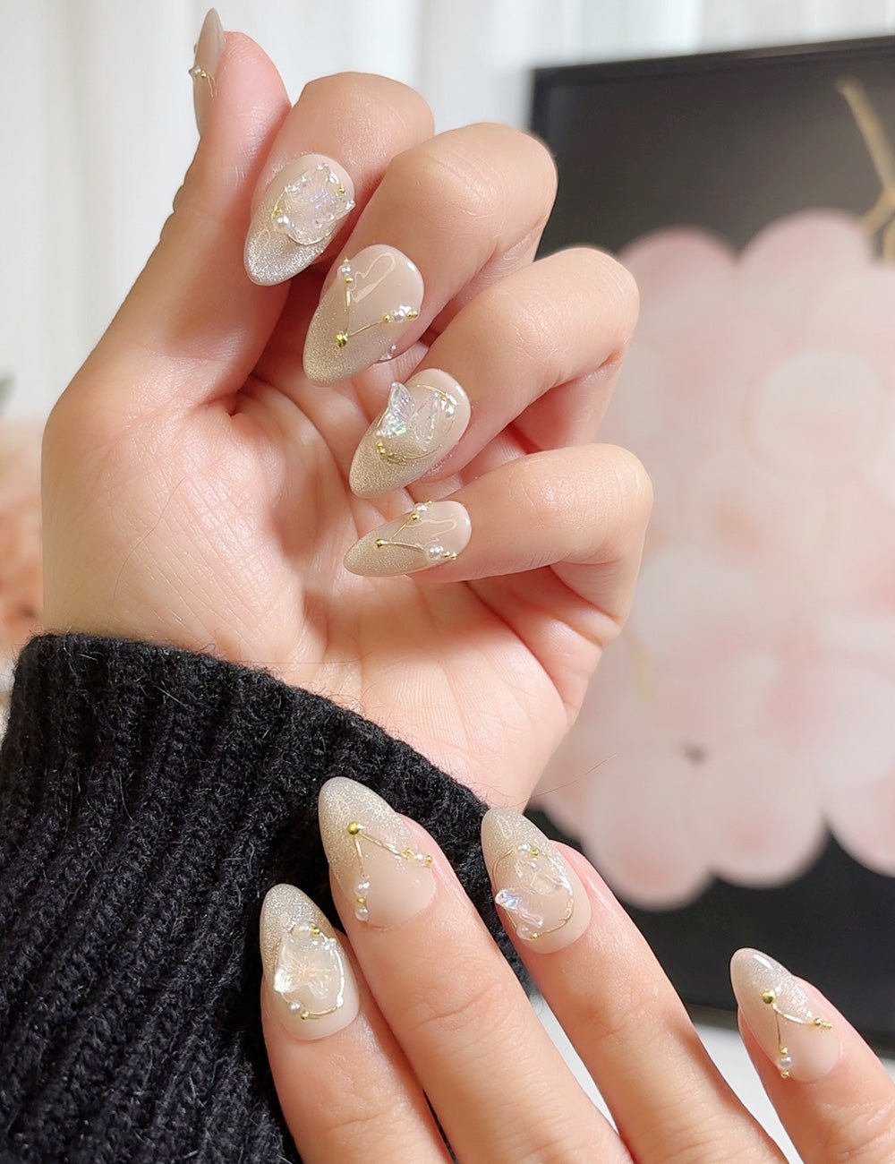 Butterfly Charm – Short Almond Glitter Press-On Nails