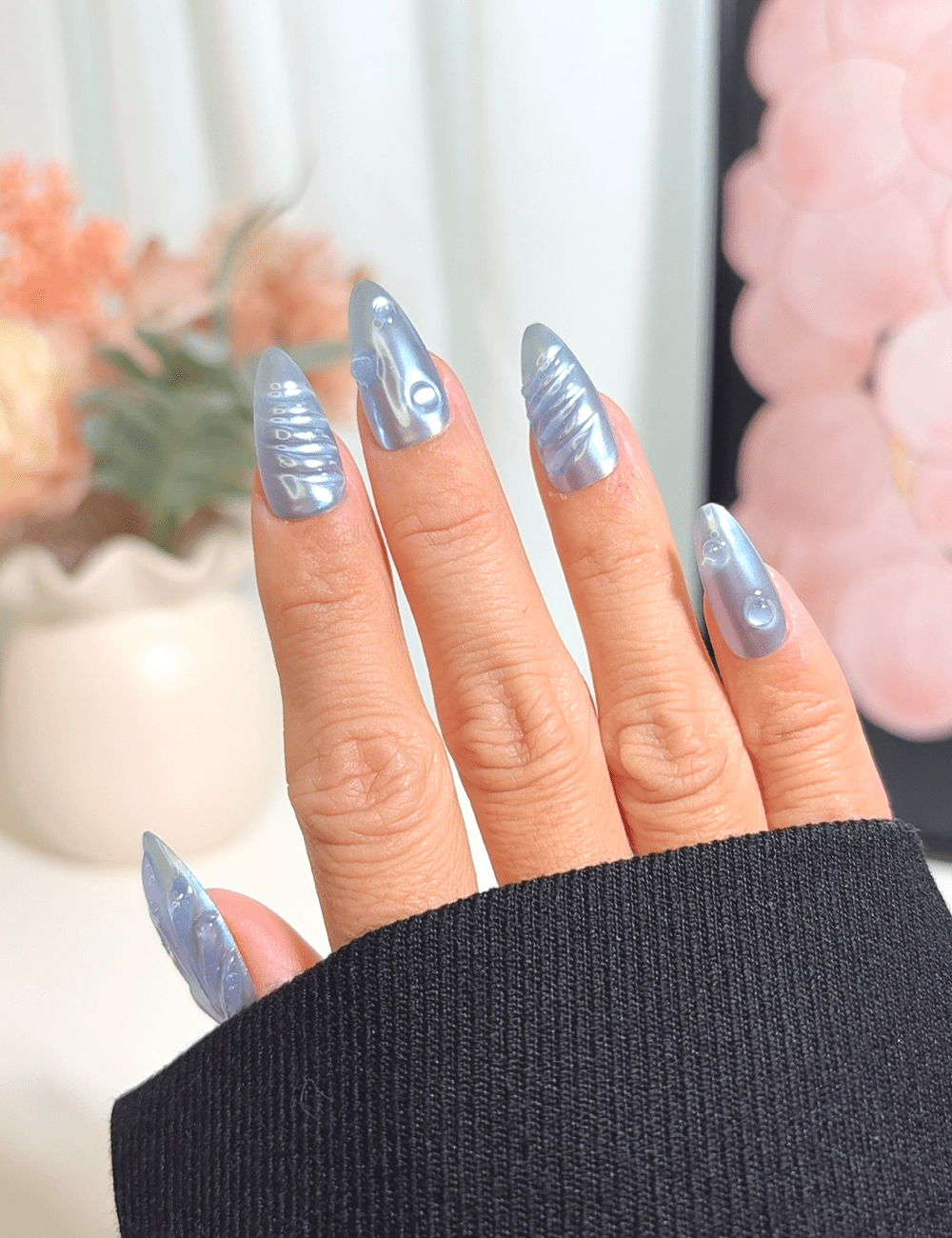 Blue Pearl Waves 3D Press-On Nails