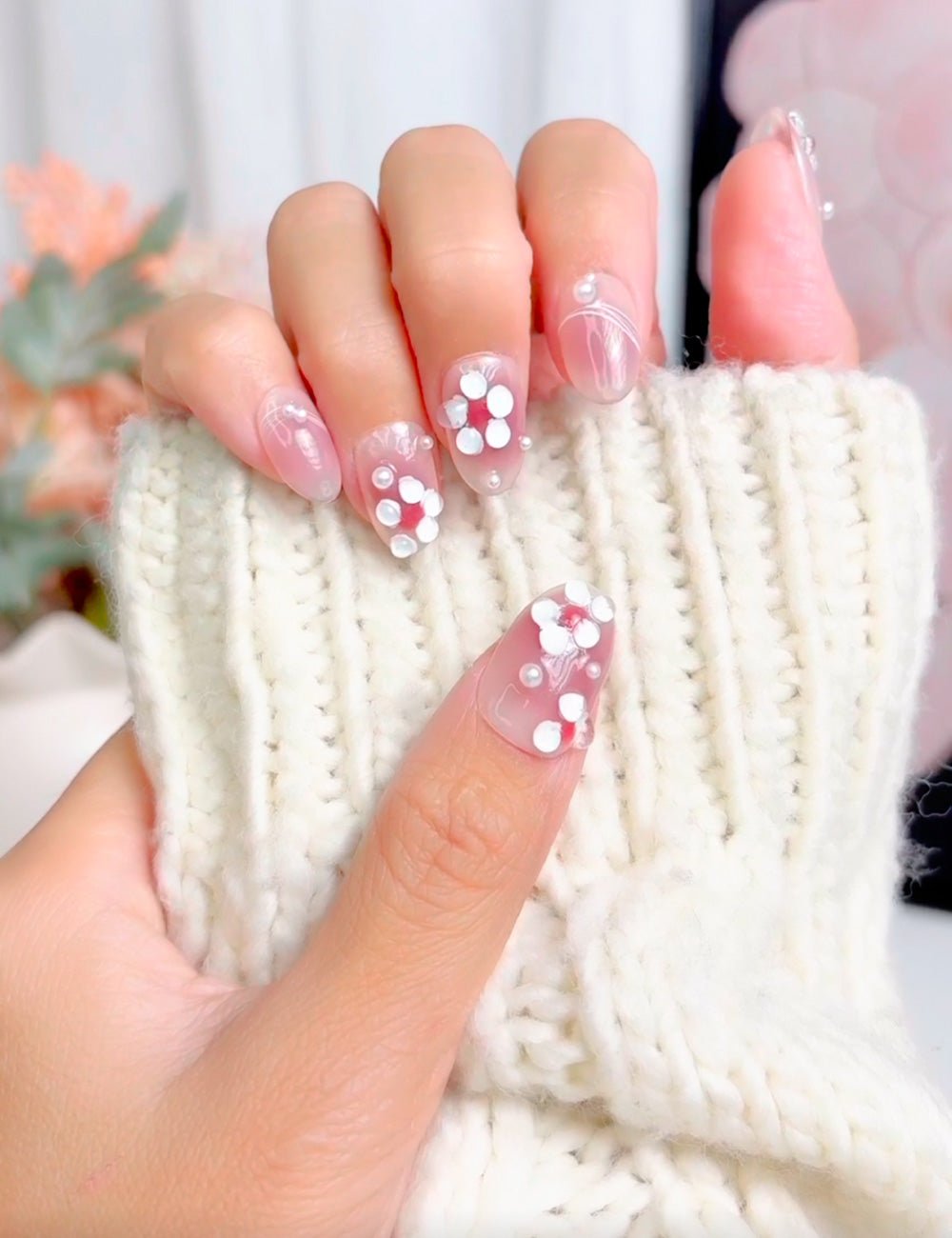 Frosted Pearl 3D Press-On Nails 3070