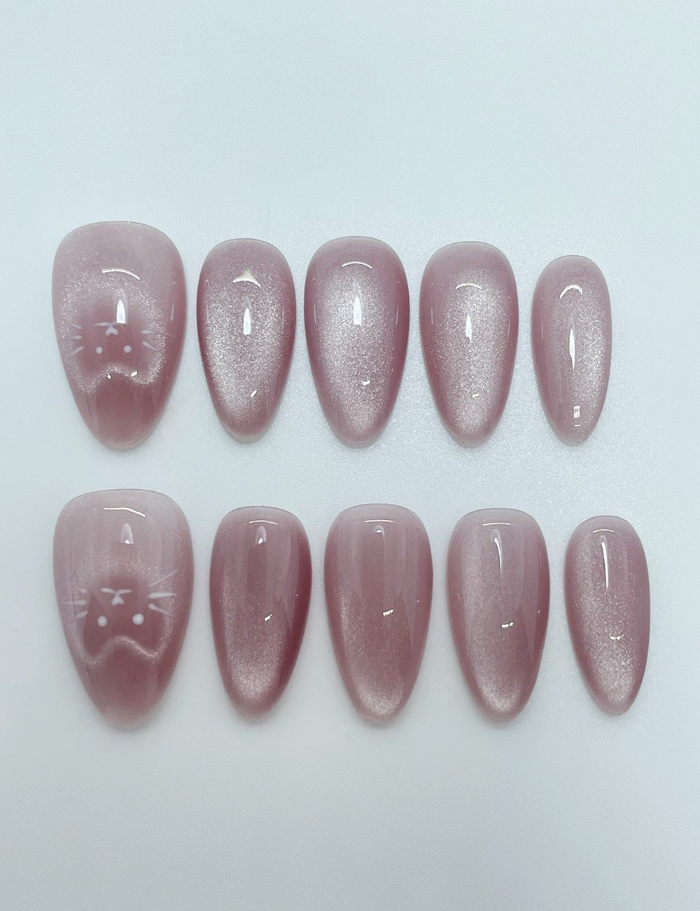Soft Kitty Short Almond Press-On Nails – Pink Cat Eye Design