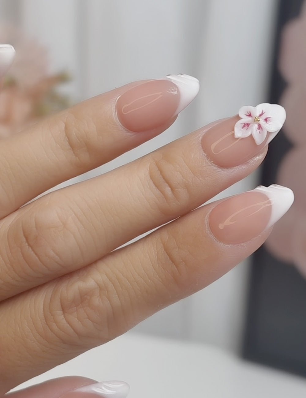 Blossom Elegance – 3D Floral French Press-On Nails