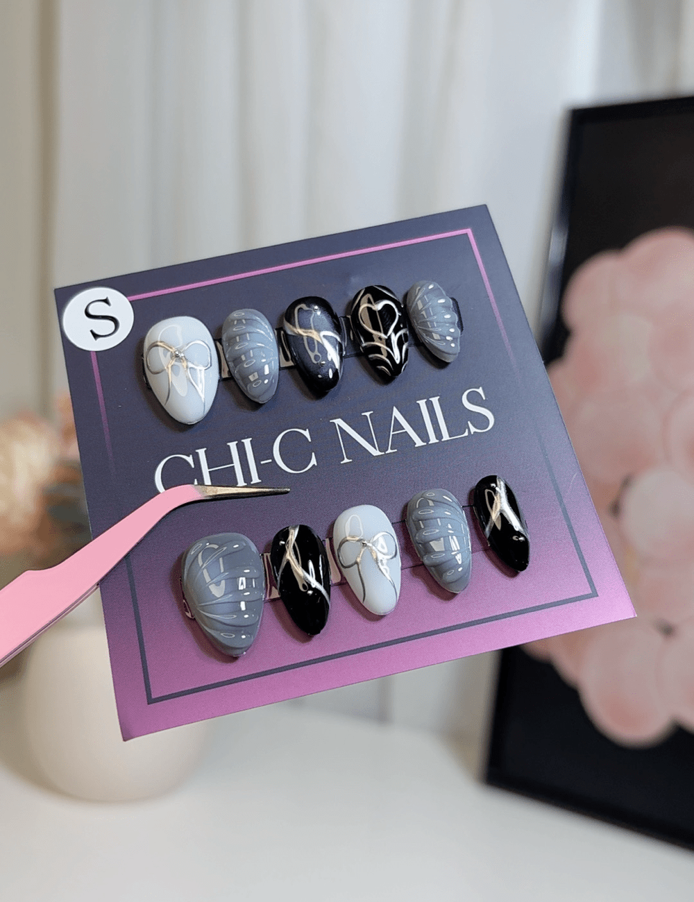Monochrome Muse | Short Almond Press-On Nails