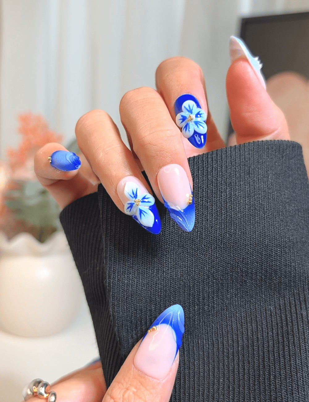 Ocean Bloom | Medium Almond Press-On Nails