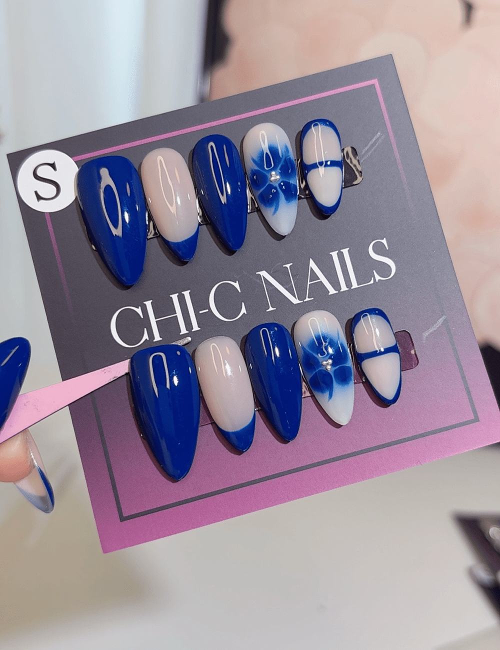 Bold Blue Floral Press-On Nails