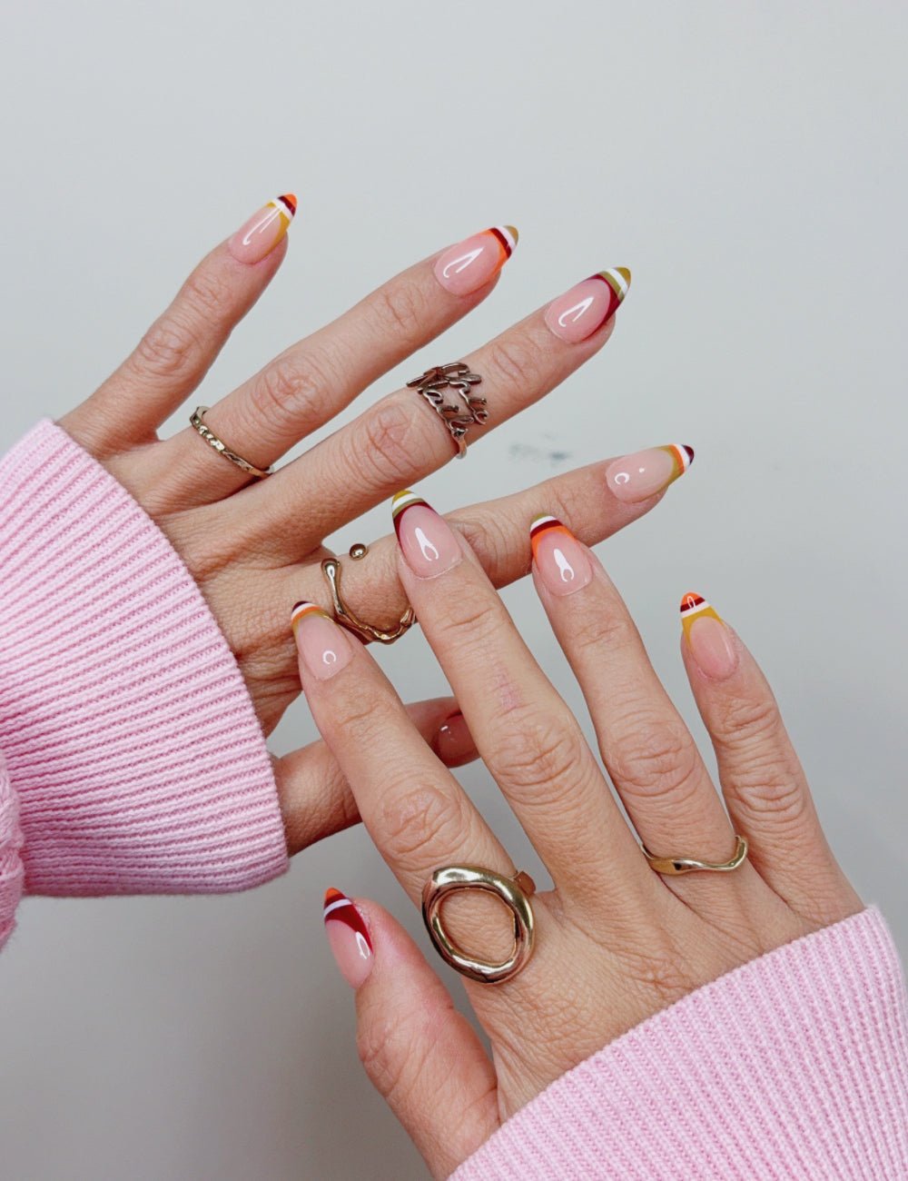Orange French Short Almond Press On Nails | Handmade Acrylic Nails