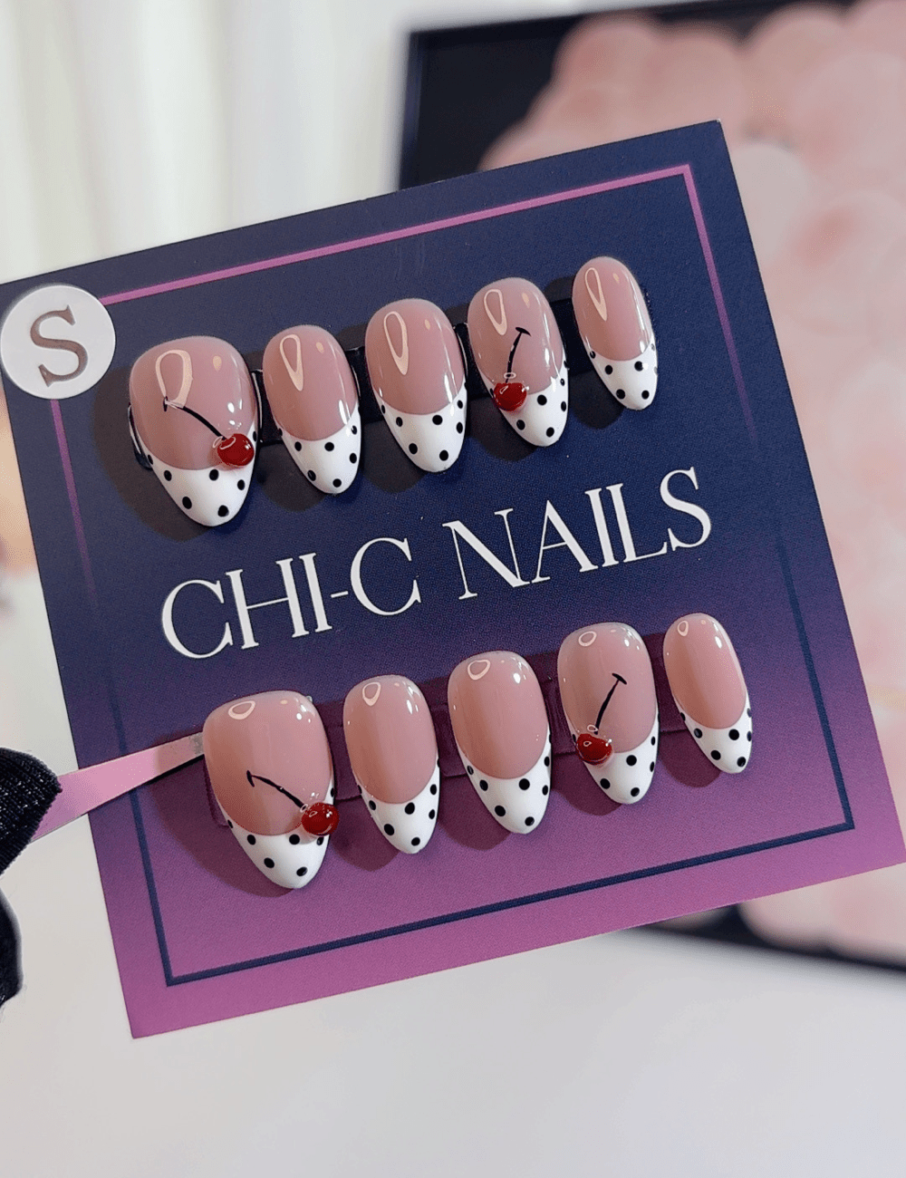Cherry Polka Dot French Press-On Nails | Short Almond