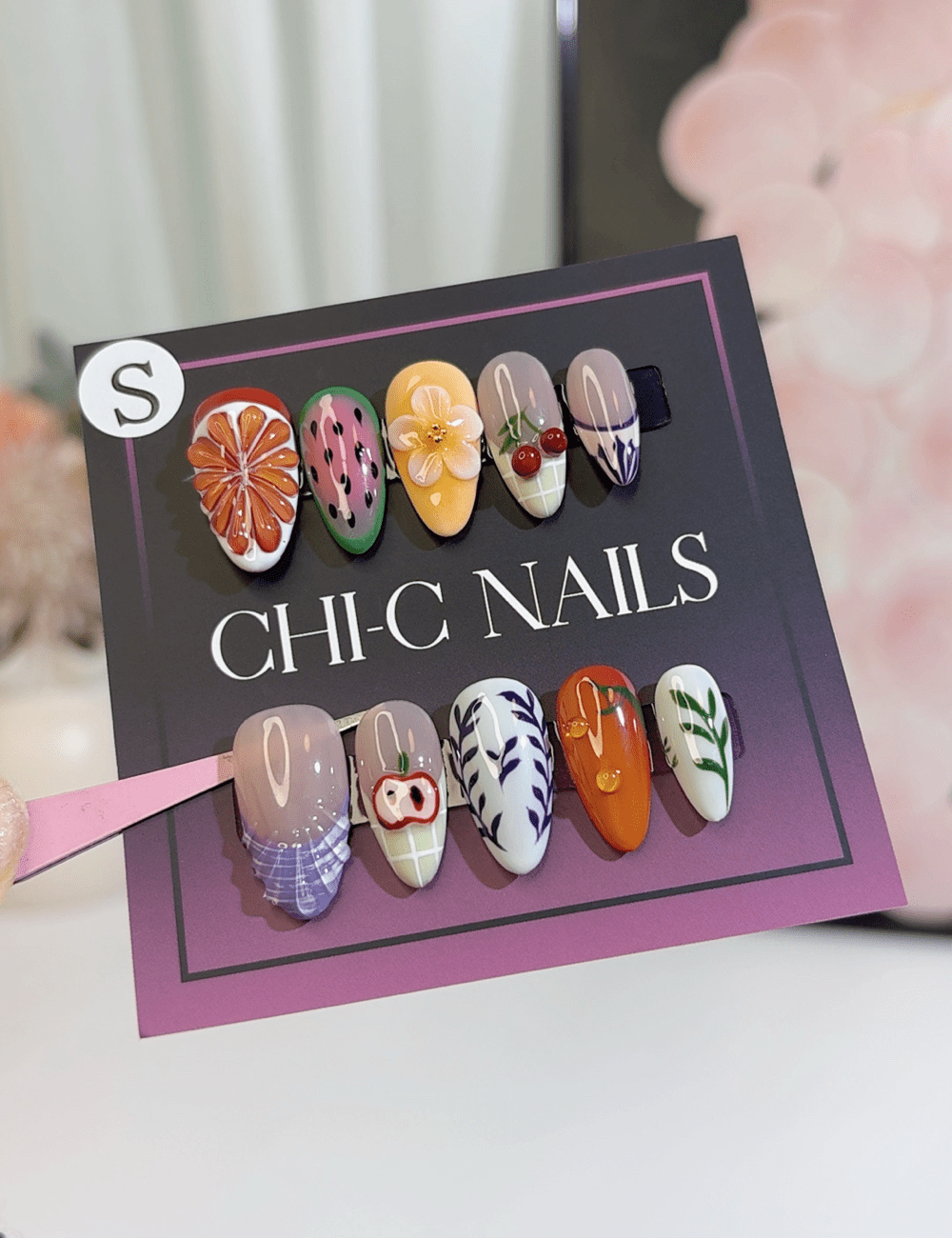 Fruit & Veggie Cute Press-On Nails – Medium Almond