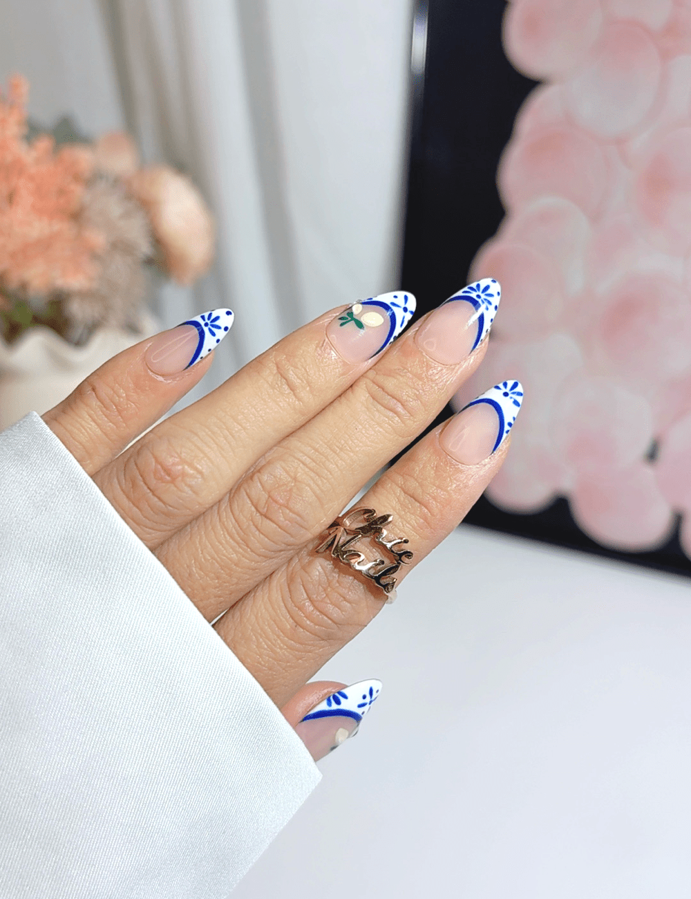 Lemon Blossom Blue French Press On Nails