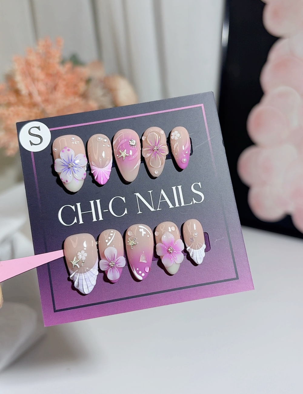 Pink Petal 3D Floral Press On Nails