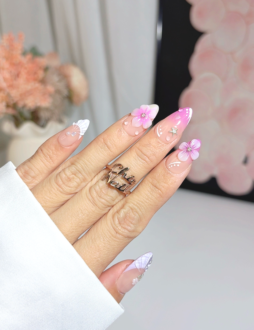 Pink Petal 3D Floral Press On Nails