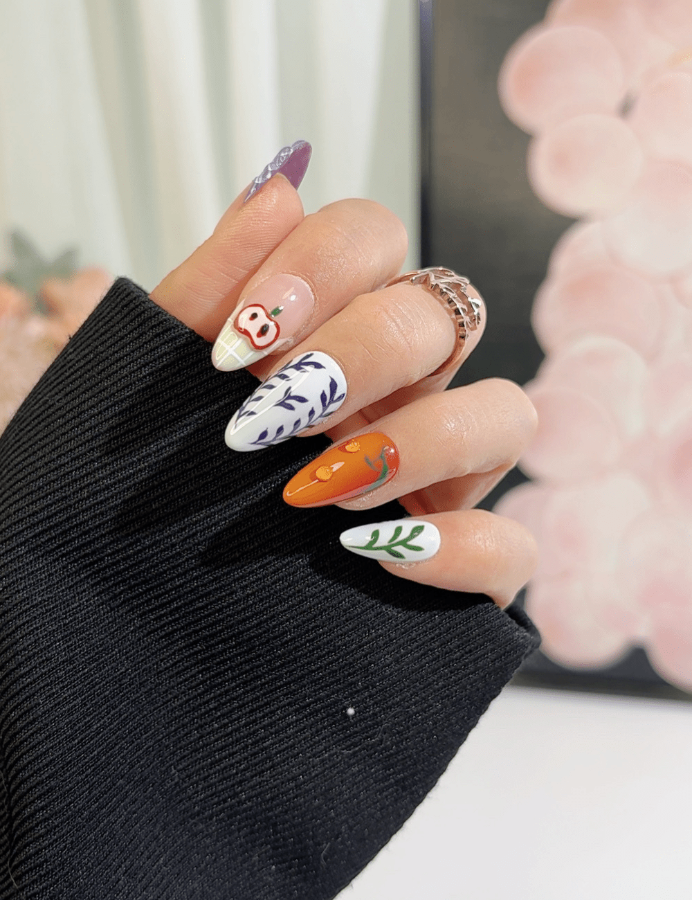 Fruit & Veggie Cute Press-On Nails – Medium Almond