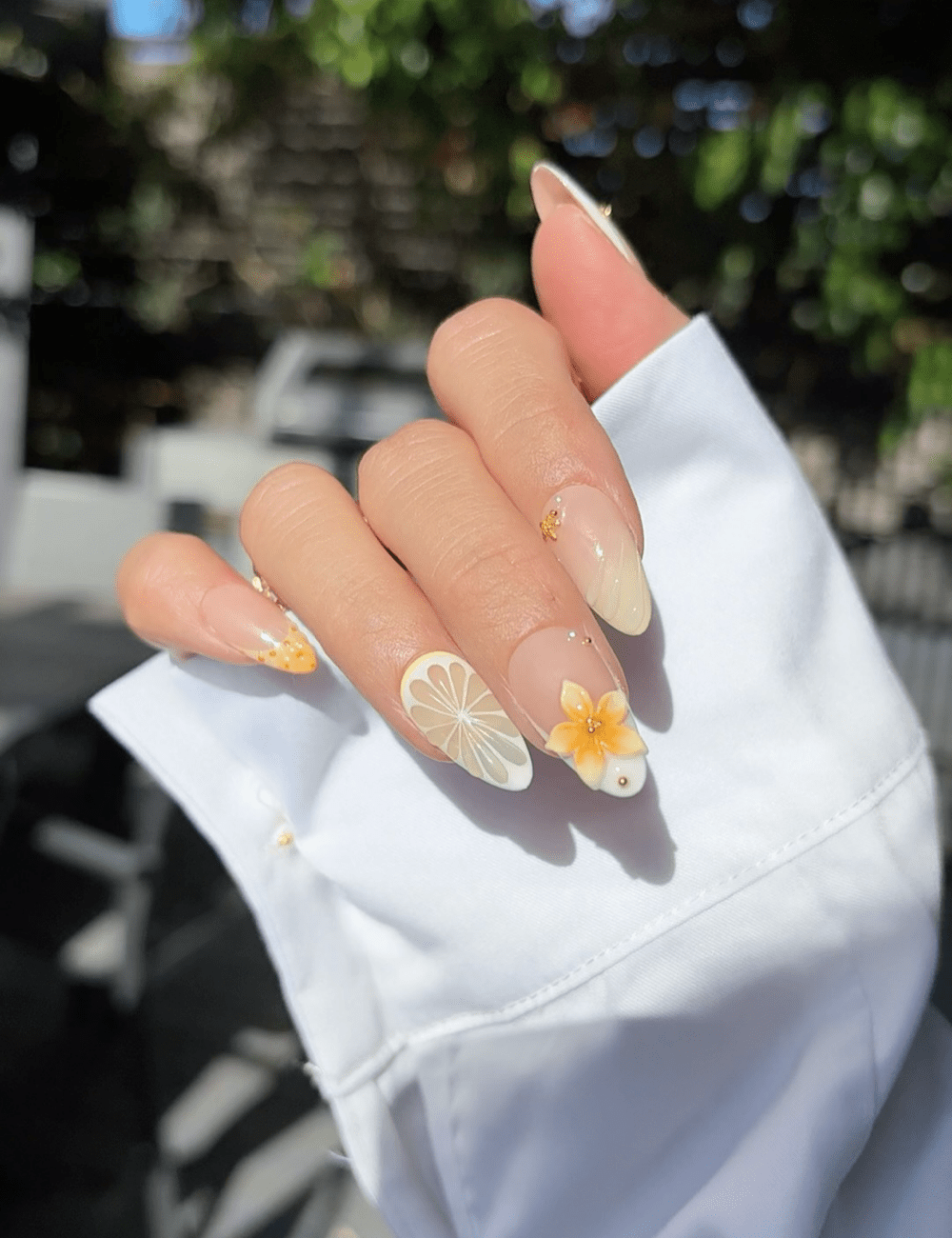 Citrus Blossom Press-On Nails – 3D Orange Flower & Lemon Slice Design