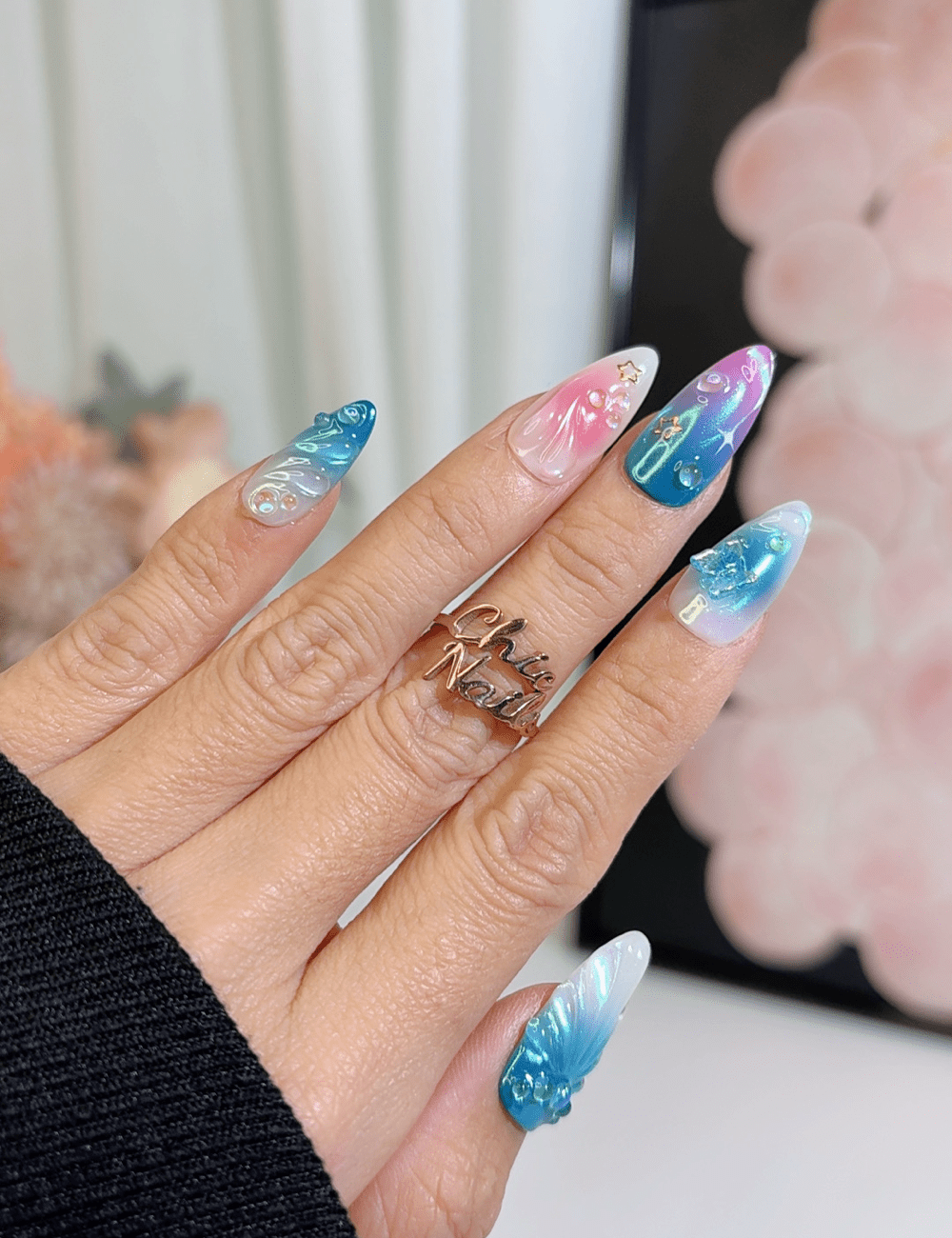 Mermaid Galaxy 3D Press-On Nails – Ocean & Sunset Fantasy | CHICNAILS