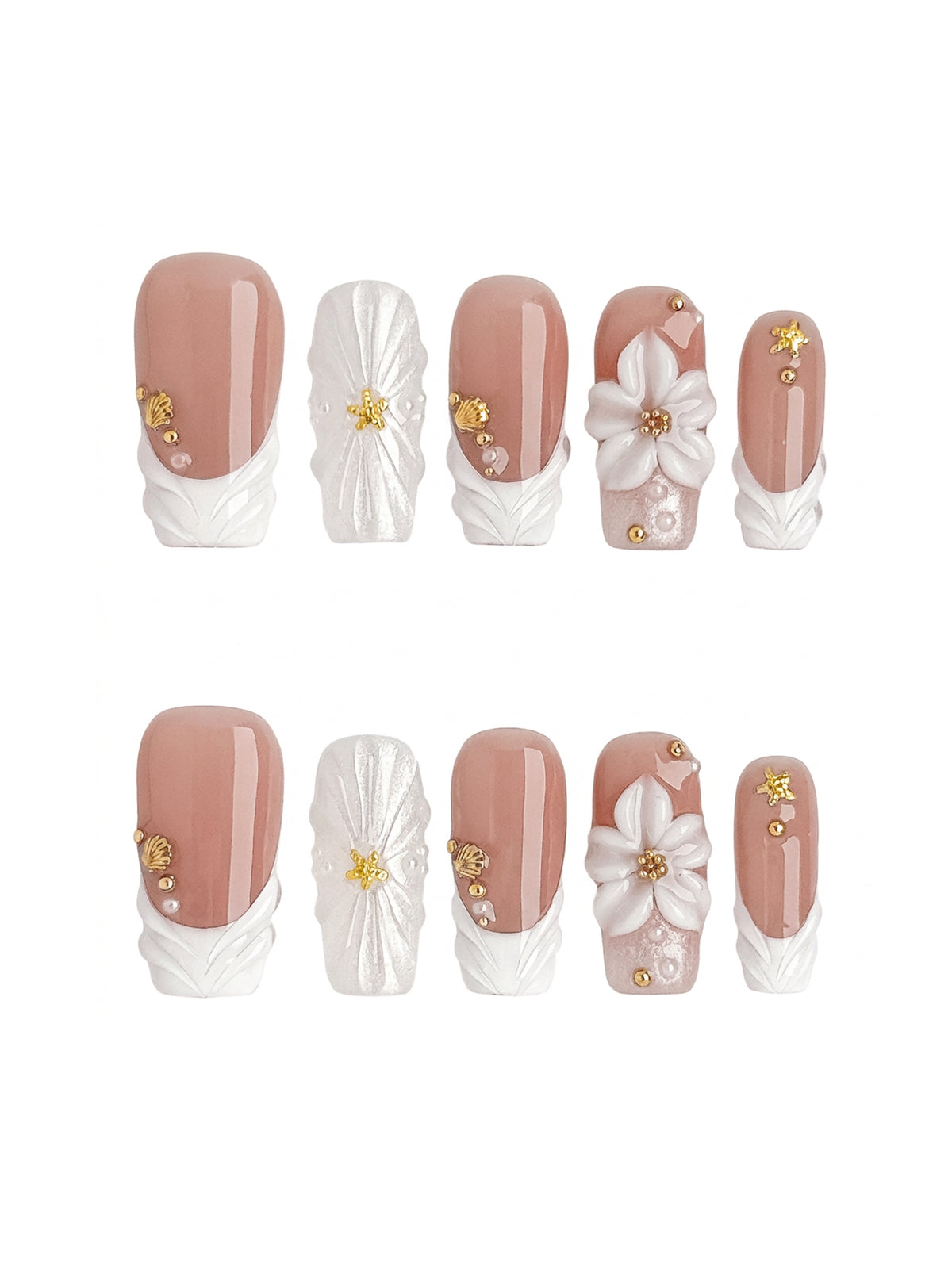 Azure Bloom Medium Almond Press On Nails