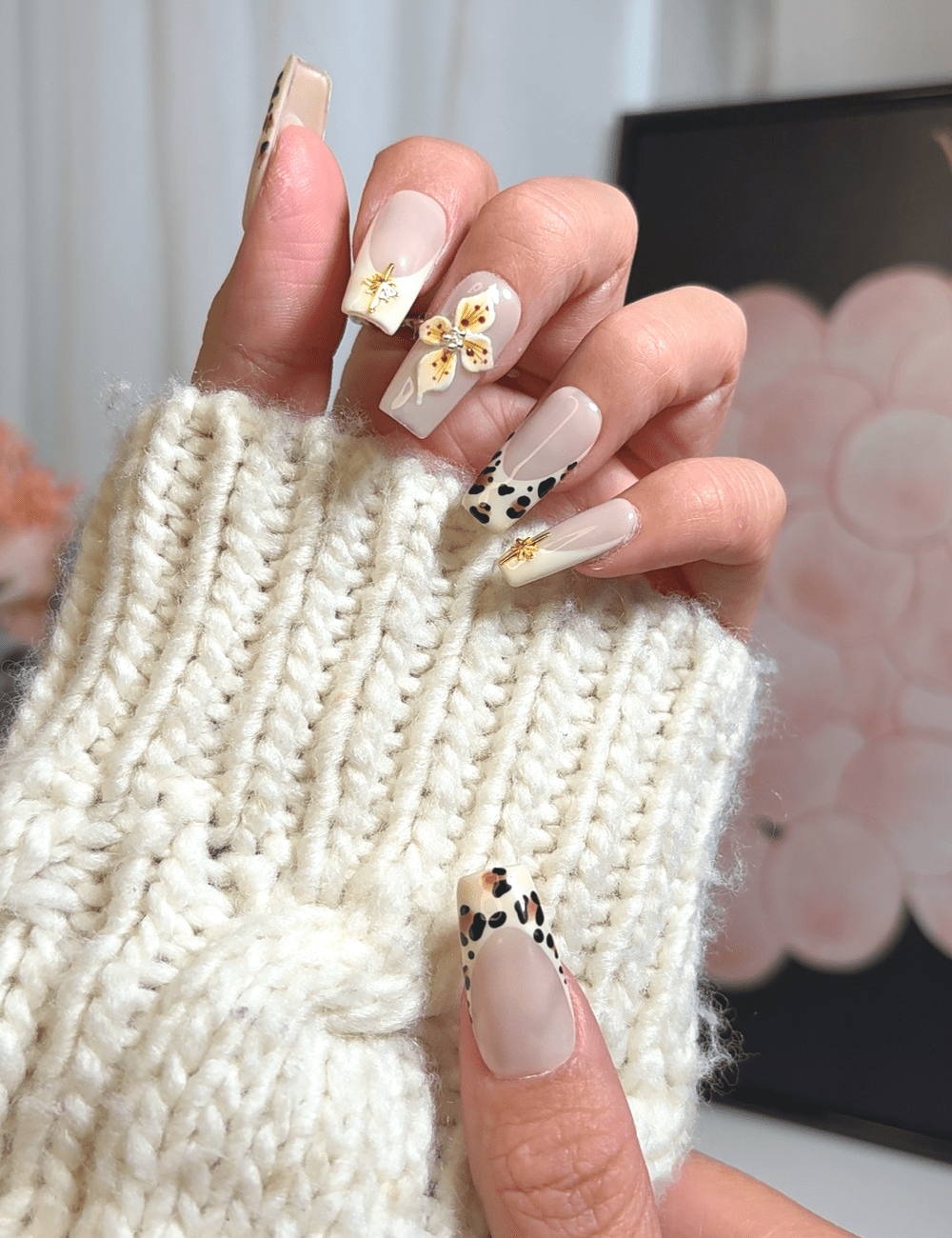 Leopard Bloom Luxe | Medium Square Press-On Nails