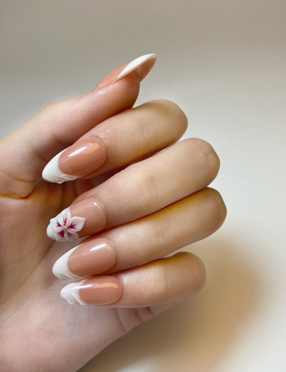 Blossom Elegance – 3D Floral French Press-On Nails