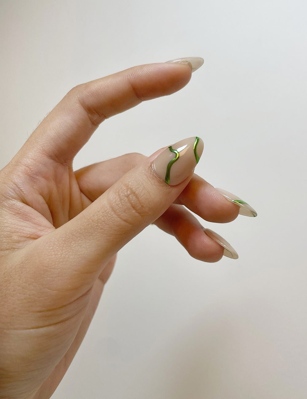 Lime Line Press-On Nails – Glossy Green Ribbon on Nude Base