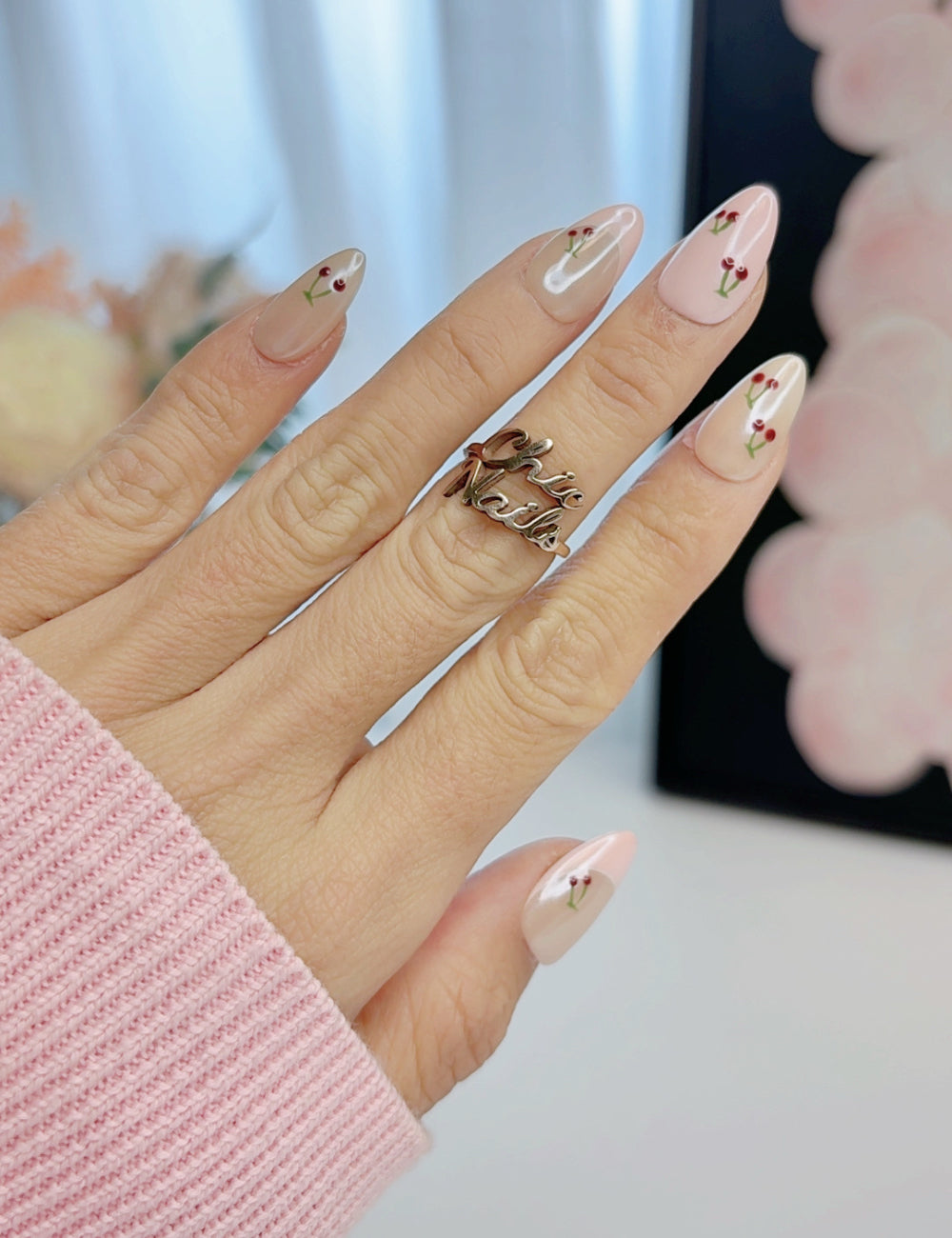 Handmade Sweet Cherry Pink Short Almond Press-On Nails