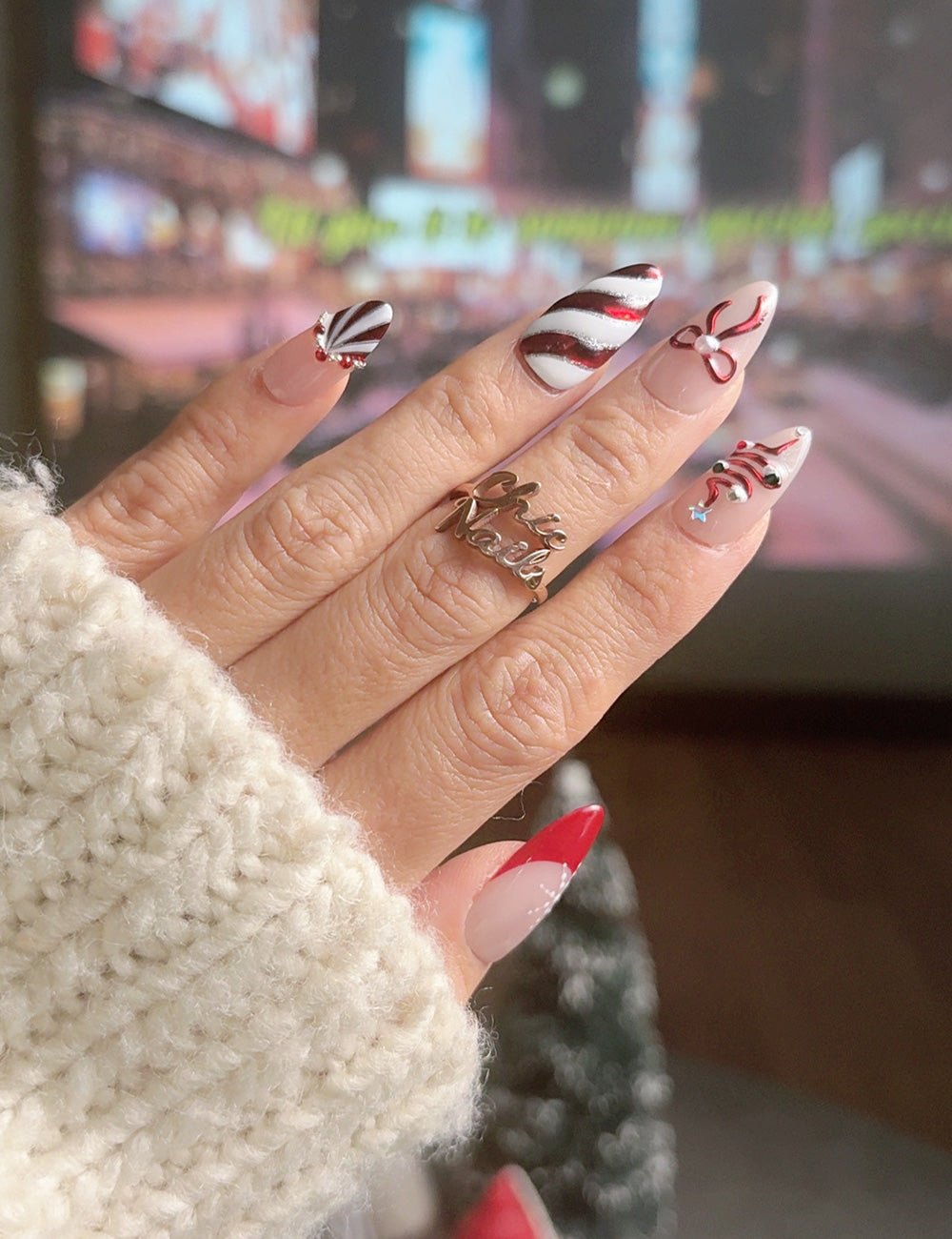 Candy Cane Tree Christmas Press-On Nails