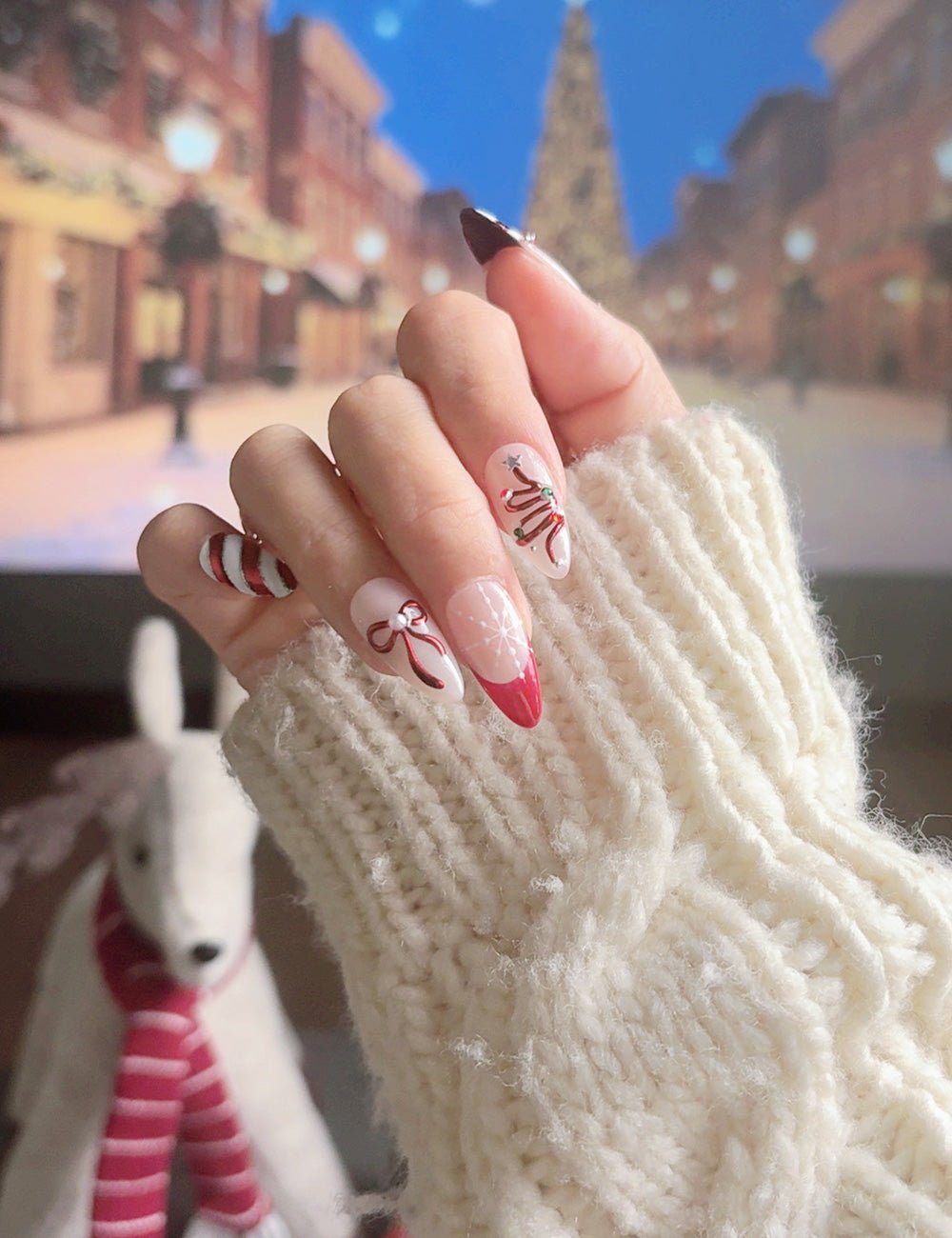 Candy Cane Tree Christmas Press-On Nails
