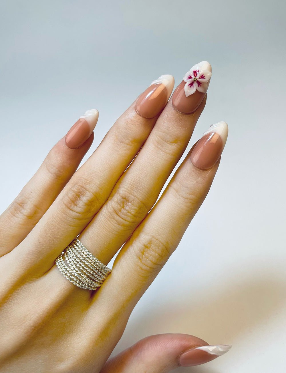 Blossom Elegance – 3D Floral French Press-On Nails