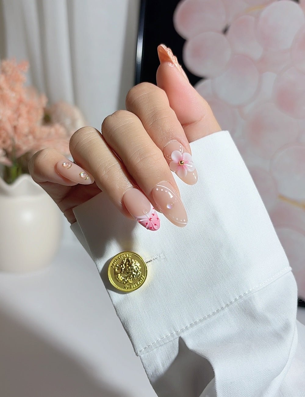 Sweet Blossom 3D Pink Press-On Nails – Almond Set
