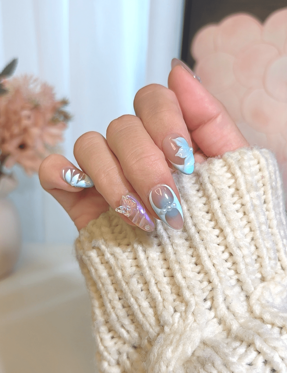 3D Ice Blue Fantasy Press-On Nails