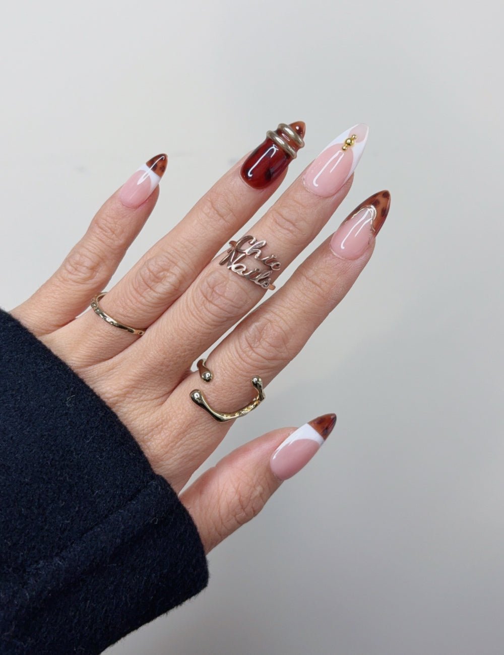Burgundy Glass French Medium Almond Press On Nails