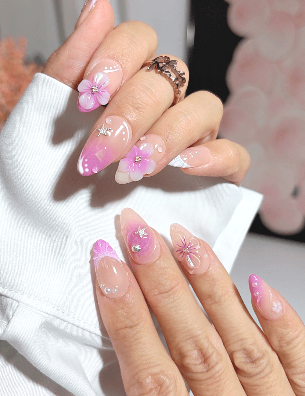 Pink Petal 3D Floral Press On Nails