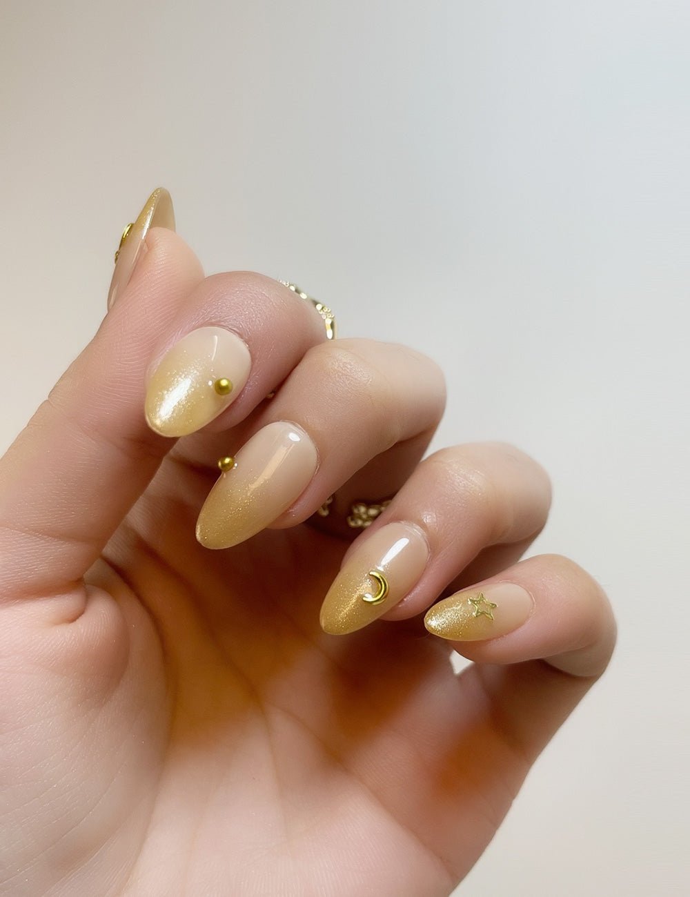 Golden Glow Press On Nails Short Almond Elegant Style